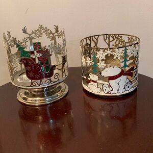 A set of two Bath & Body Works three wick candle holders holiday scene